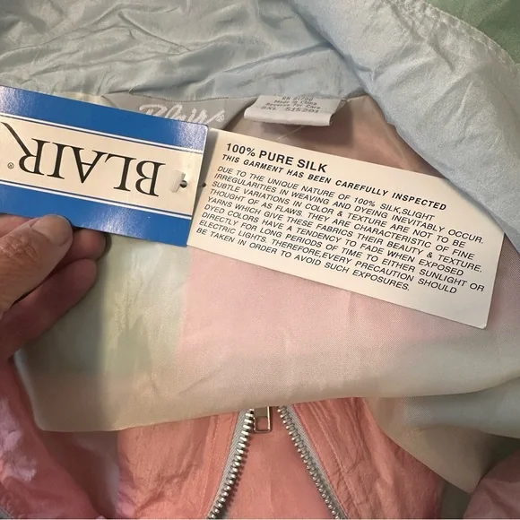 Blair Vintage Rare Silk Oversized Lightweight Pastel Patchwork Jacket 3X - Picture 3 of 10